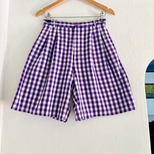 Vintage 90s Purple & White Gingham Cotton High Waisted Shorts- Size 27